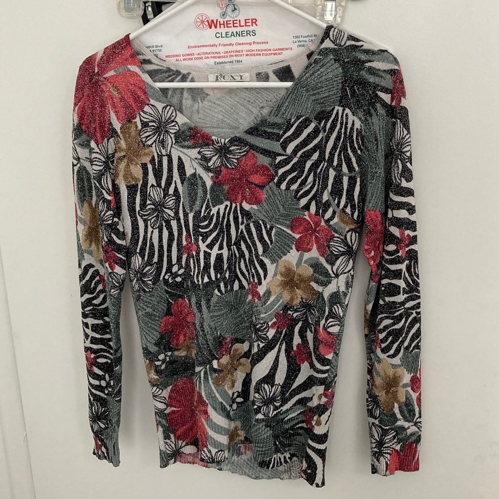 Roxy Glittered Floral Print Long Sleeve Top